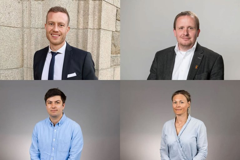 Fire nærbilder av forfatterne satt sammen til ett bilde.