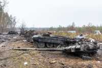 Broken tanks and combat vehicles of the Russian invaders seen near the village of Dmitrievka. (Photo by Mykhaylo Palinchak / SOPA Images/Sipa USA)