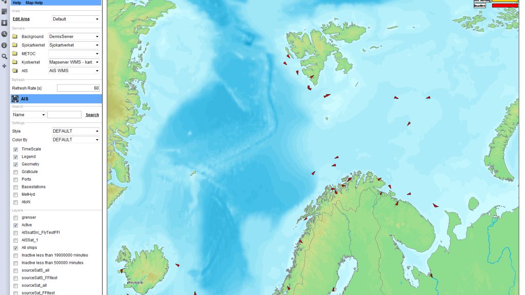 Skjermbilde av de første skipsdataene som ble lastet ned fra AISSat-1.