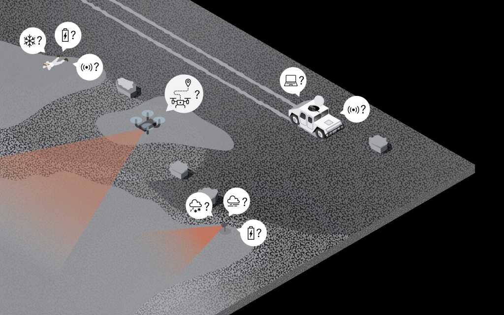 Illustrasjon med ikoner som viser teknologiområder som batteri og droner med flere