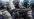 Paris, France - April 6, 2023: French police aiming with an LBD 40 mm blast ball riot gun, a kind of less lethal weapon launching rubber balls meant to be used against rioters or aggressive crowds
