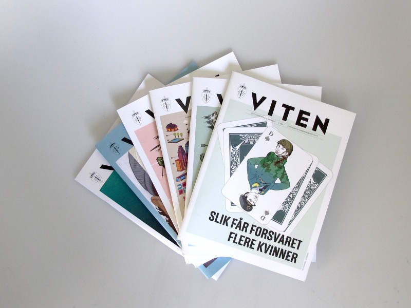 6 utgaver av magasinet Viten ligger i vifteform