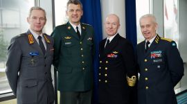 Gruppebilde. Forsvarssjefene fra Finland, Danmark, Norge og Sverige samlet under NORDEFCO møte på Gardermoen i 2014. F.v. Forsvarssjefene Ari Puheloinen, Peter Bartram, Haakon Bruun-Hanssen og Sverker Göranson under et møte i Nordisk Forsvarssamarbeid, NORDEFCO, på Gardermoen 03.03.2014From left; Ari Puheloinen, Peter Bartram, Haakon Bruun-Hanssen og Sverker Göranson during a Nordic Defence Cooperation meeting at Gardermoen, Norway